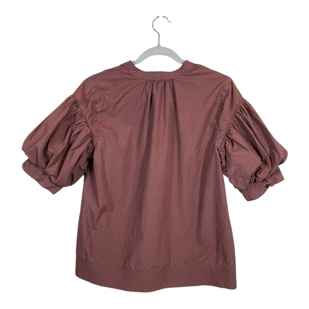 Chico’s 100% Cotton Blouse Puff Sleeve Top Brown Size 0 US 4 - Picture 4 of 8